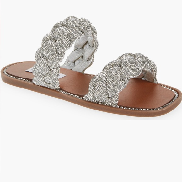 Steve Madden Newbie Silver Rhinestone Braided Slide Flat Sandals Size 7 MSRP$100 - Picture 5 of 16